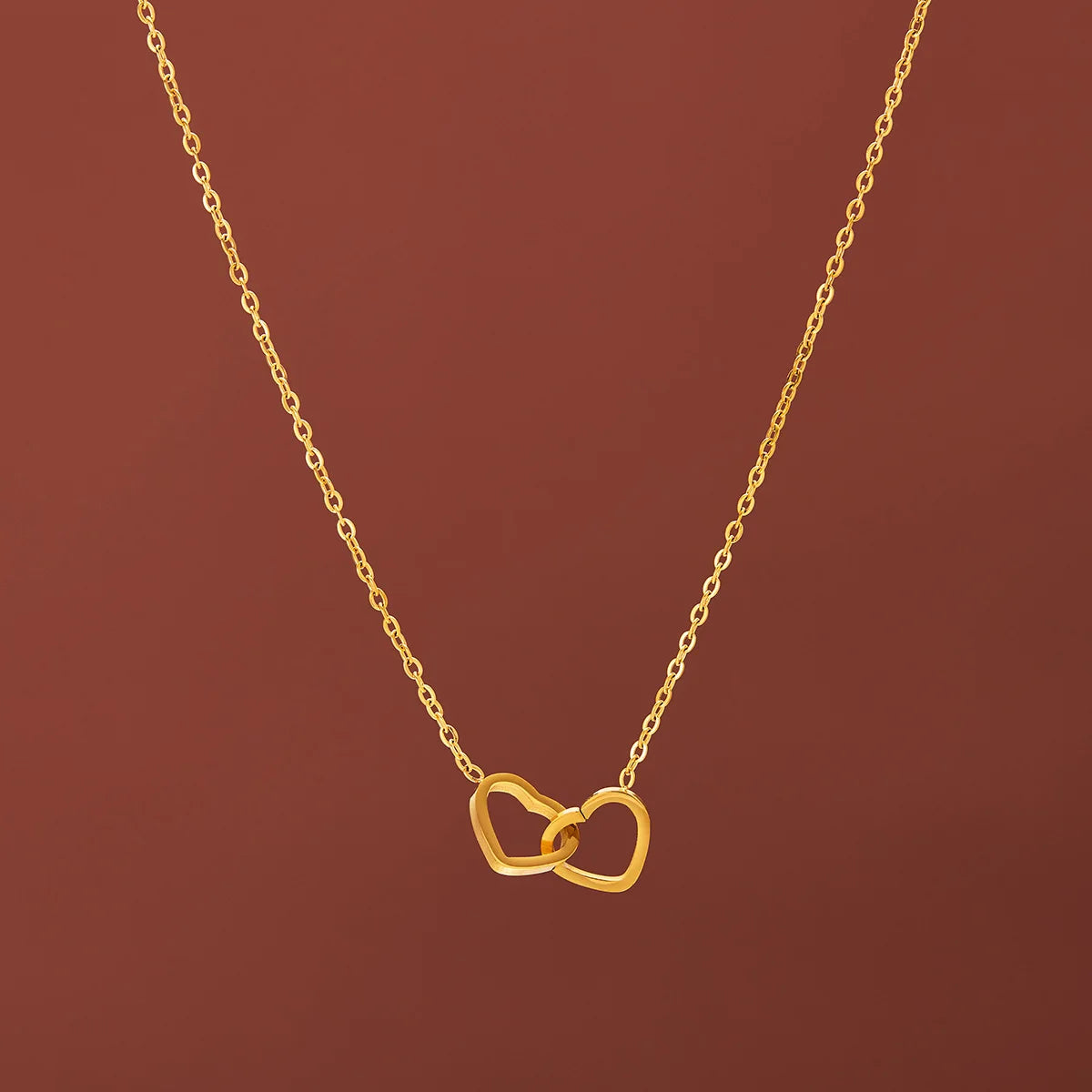 Double Hollow Hearts Necklace Women Fashion Stainless Steel Gold Color Chain Choker Minimalist Jewelry Valentine'S Day Gift