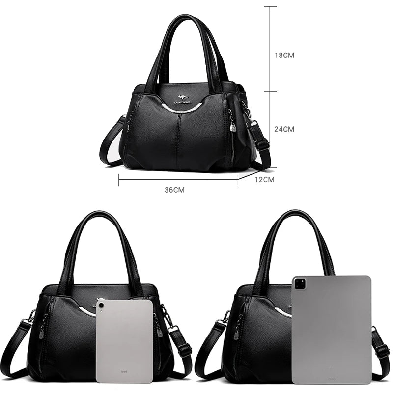 2024 New Multi Pocket Women'S Handbag High Quality Soft Leather Female Shoulder Bag Luxury Designer Girl Tote Bolsas Sac a Main