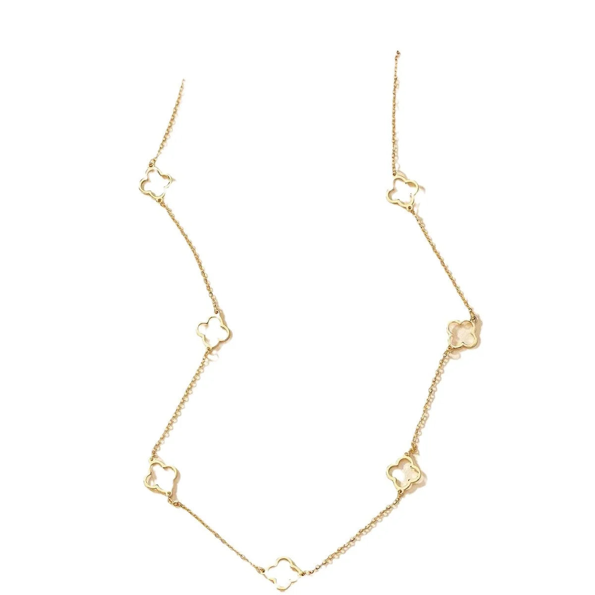 Long Hollow Four Leaf Clover Necklace Elegant Gold Lucky Grass Chain Women'S Jewelry Floral Alloy Fashion OL Style for Southe...