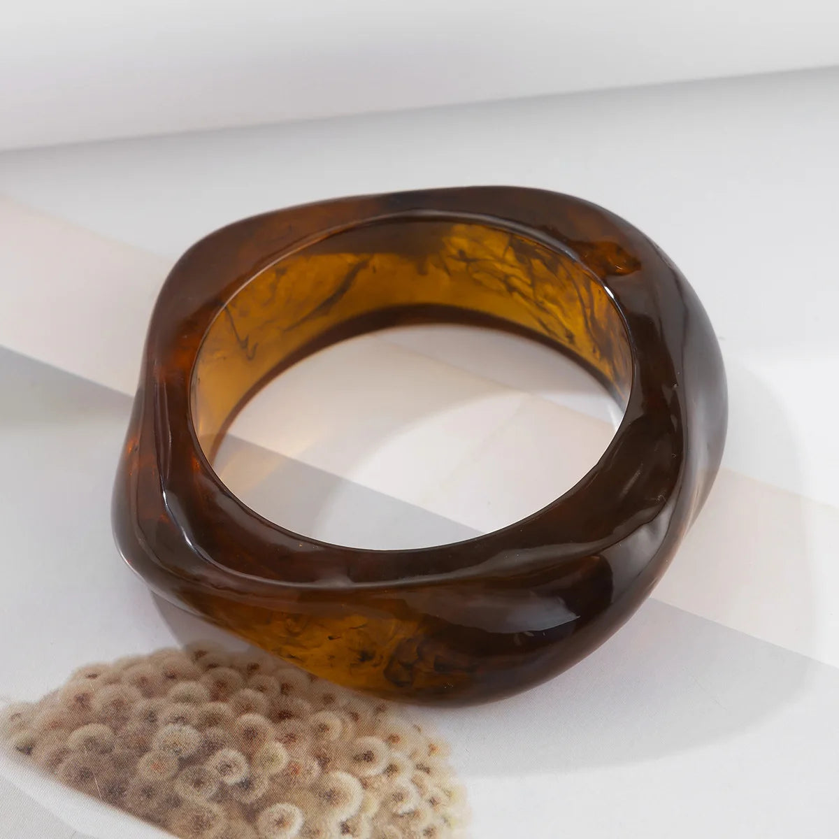 Vintage Punk Brown Coffee Thick Resin Acrylic Bangles Geometric Irregular Wide Cuff Bangle Bracelet for Women Men Jewelry