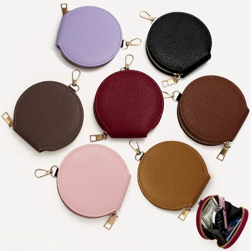 Round Mini Wallet for Women Portable Key Coin Bag Makeup Bag Multi Functional Student Wallet Card Holder Female Zipper Purses