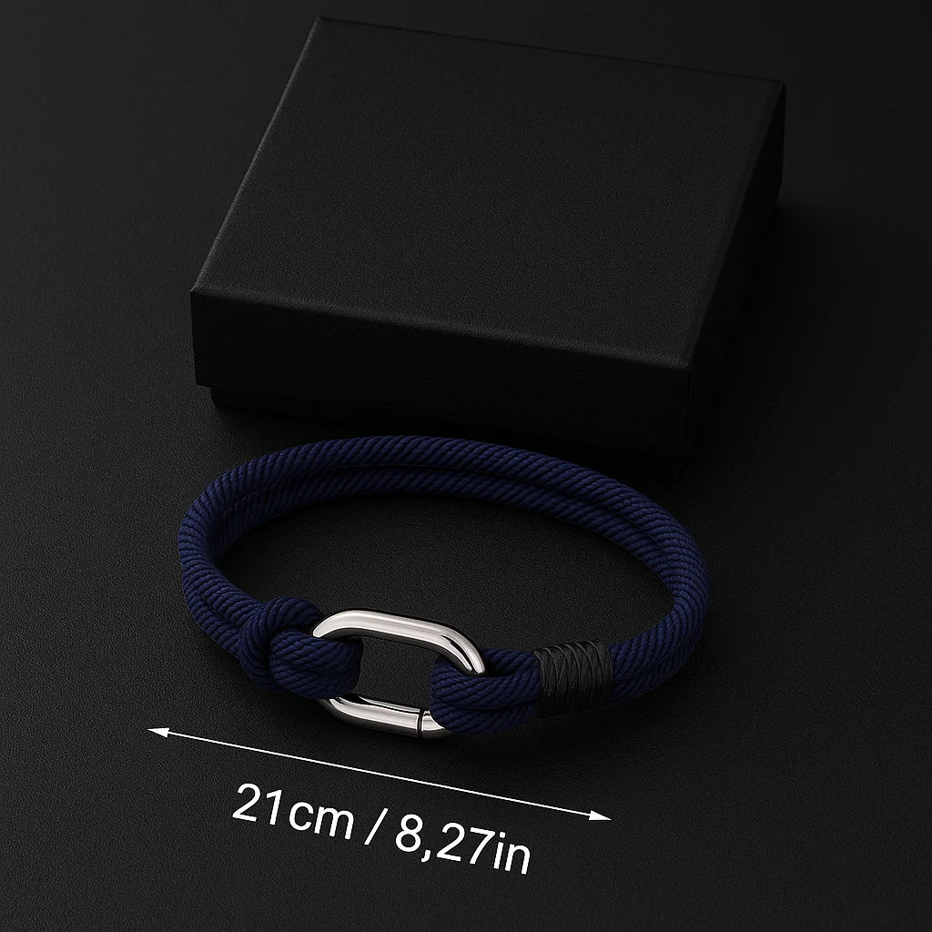 Navy Blue Rope Bracelet – Minimalist Men’S Nautical Bracelet with Stainless Steel Clasp