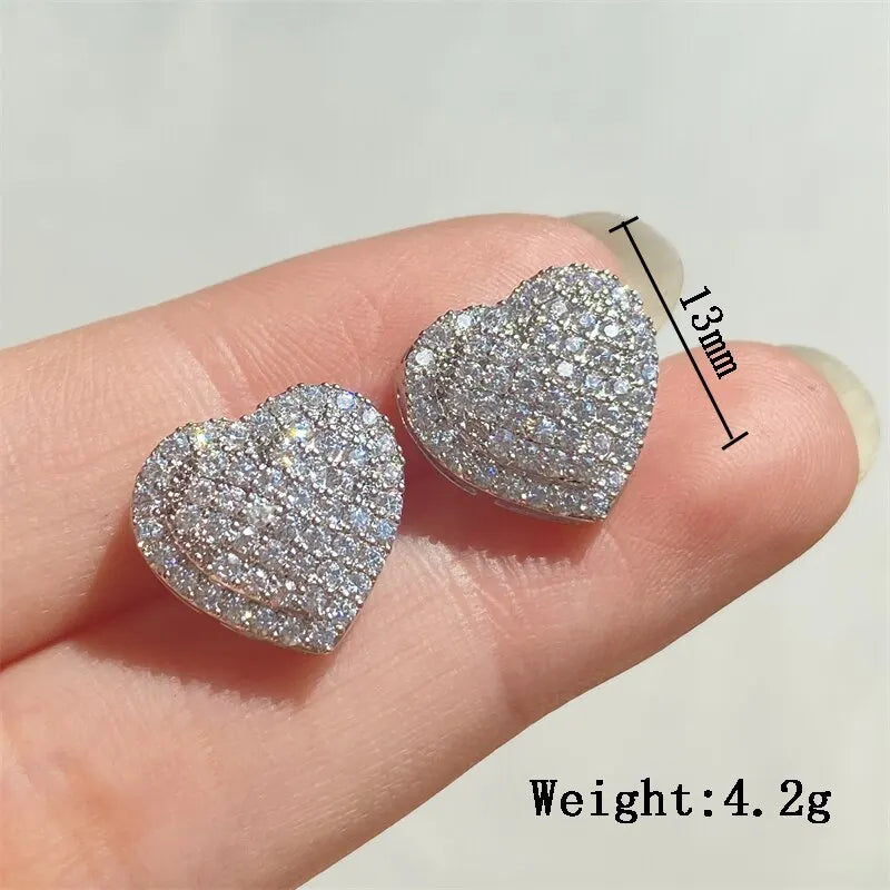 Loving Heart Zirconia Stud Earrings for Women Girls Silver Color Metal Crystal Ears Accessories Wedding Jewelry Gifts