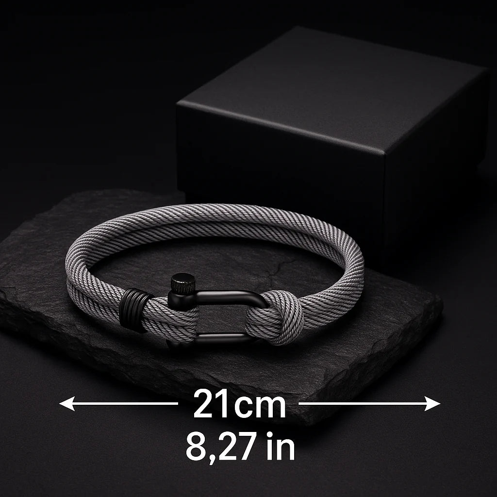 Gray Rope Bracelet – Men’S Nautical Bracelet with Black Stainless Steel Clasp