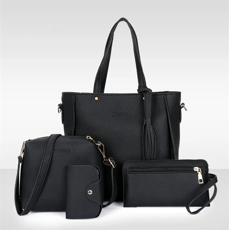 Four-Piece Tassel Bucket Women Shoulder Bag